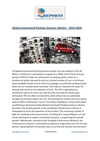 Global Automated Parking Systems Market - 2019 – 2026