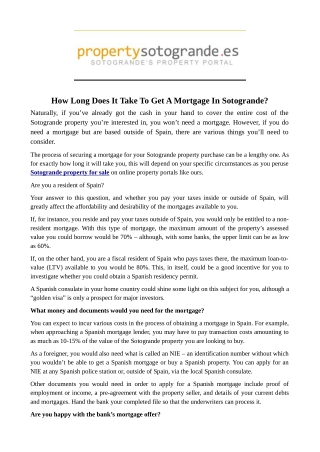 How Long Does It Take To Get A Mortgage In Sotogrande?