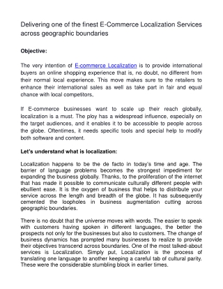 E-Commerce Localization Services across geographic boundaries