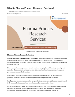 What is Pharma Primary Research Services