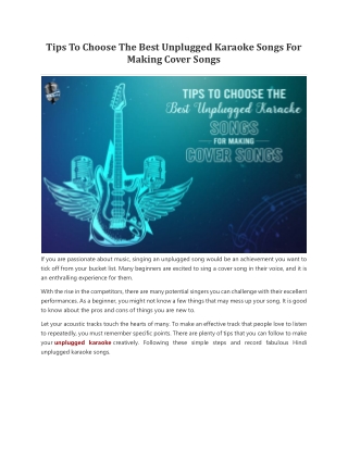 Tips To Choose The Best Unplugged Karaoke Songs For Making Cover Songs