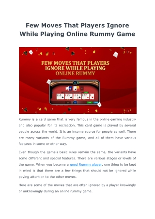 A Few Moves That Players Ignore While Playing Online Rummy Game