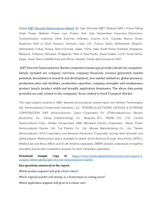 IGBT Discrete Semiconductor Market Research Reports, Growth, Analysis and Foreca