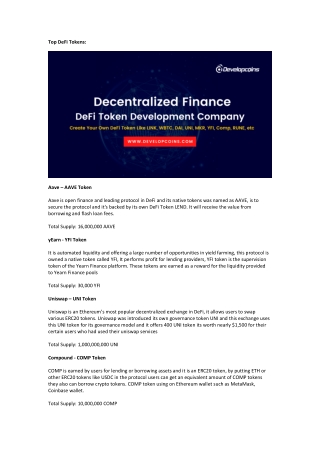 Top DeFi Tokens