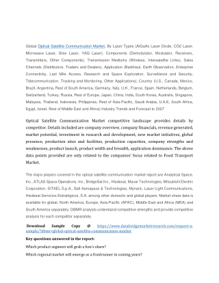 Optical Satellite Communication Market Analysis by Top Players, Size, Share and