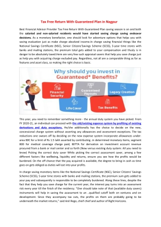Tax Free Return With Guaranteed Plan in Nagpur