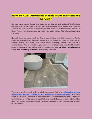 How To Avail Affordable Marble Floor Maintenance Service?
