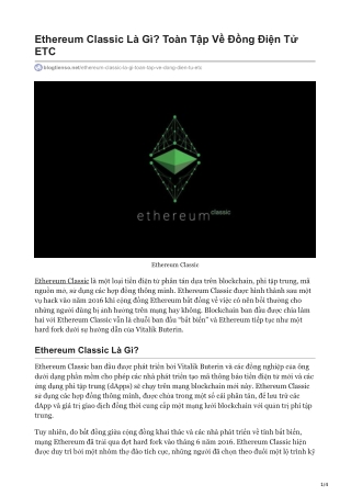 Ethereum Classic Là Gì Toàn Tập Về Đồng Điện Tử ETC