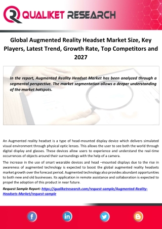 Global Augmented Reality Headset Market Size, Key Players, Latest Trend, Growth Rate, Top Competitors and Top Companes 2