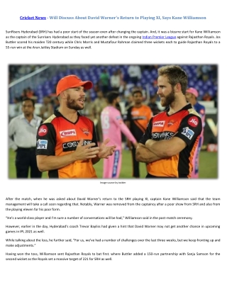 Cricket News - Will Discuss About David Warner's Return to Playing XI, Says Kane Williamson
