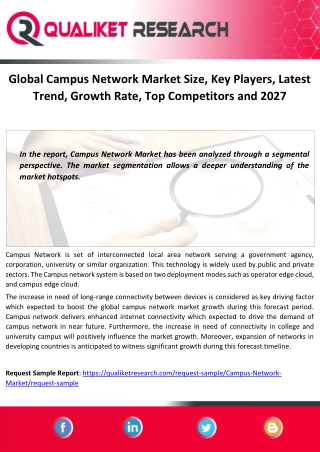 Global Campus Network Market Size, Key Players, Latest Trend, Growth Rate, Top Competitors and 2027