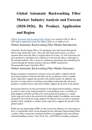 Global Automatic Backwashing Filter Market
