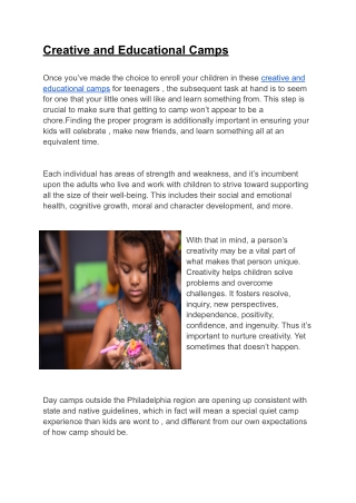 Creative and Educational Camps