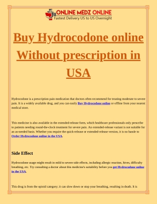 Buy Hydrocodone online Without prescription in USA