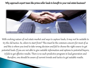 Why approach expert team like prime seller leads to benefit in your real estate business