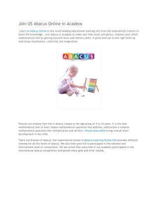 Join US Abacus Online in Acadeos