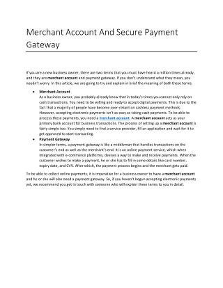 Merchant Account And Secure Payment Gateway