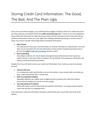 Storing Credit Card Information: The Good, The Bad, And The Plain Ugly