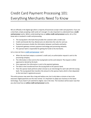 Credit Card Payment Processing 101: Everything Merchants Need To Know