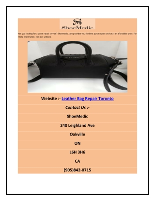 Leather Bag Repair Toronto | Shoemedic.com
