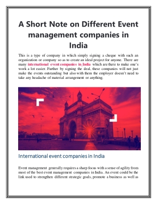 A Short Note on Different Event management companies in India