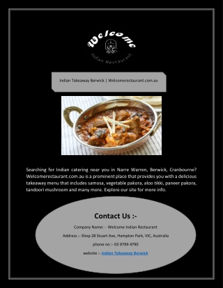 Indian Takeaway Berwick | Welcomerestaurant.com.au