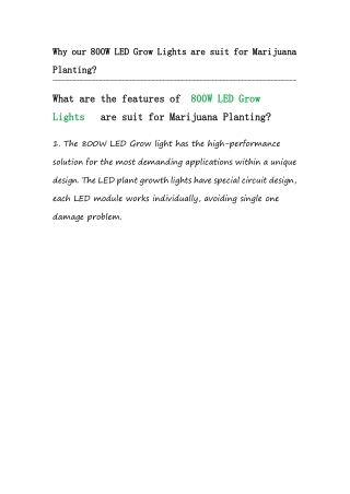 Why our 800W LED Grow Lights are suit for Marijuana Planting