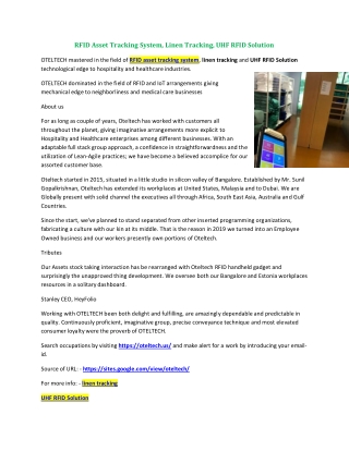 RFID Asset Tracking System, Linen Tracking, UHF RFID Solution