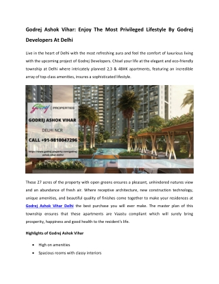 Godrej Ashok Vihar - Enjoy The Most Privileged Lifestyle By Godrej Developers