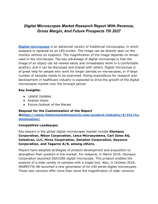 Digital Microscopes Market Set For Rapid Growth And Trend By 2027