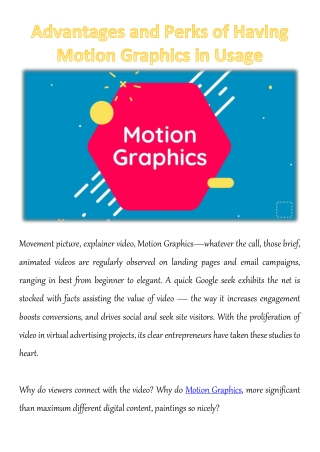 Advantages and Perks of Having Motion Graphics in Usage