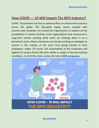 How COVID — 19 Will Impact The BPO Industry