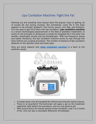 Lipo Cavitation Machine Fight the Fat