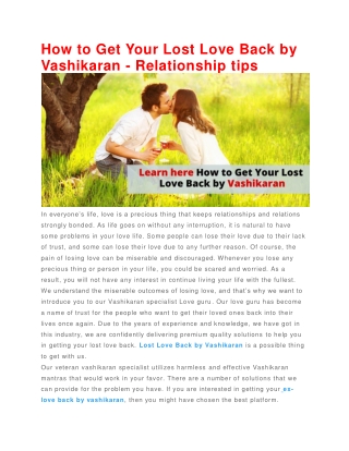 How to Get Your Lost Love Back by Vashikaran - Relationship tips