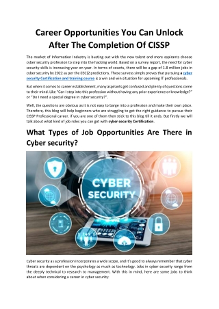 Career Opportunities You Can Unlock After The Completion Of CISSP