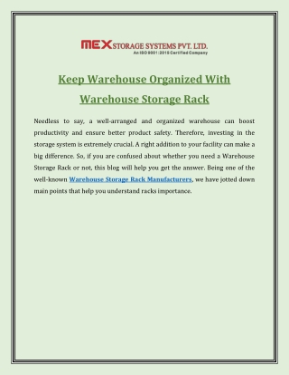 Keep Warehouse Organized With Warehouse Storage Rack