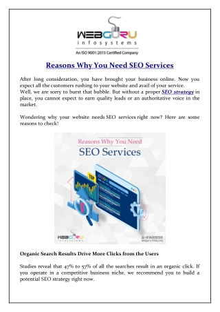 Reasons Why You Need SEO Services