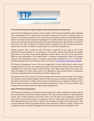 TTP Financial Compensation Helps Individuals Claim Compensation for Financial Loss