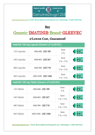 GENERIC IMATINIB MESYLATE GLEEVEC 100MG AND 400 MG Online