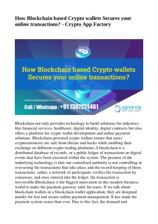 How Blockchain based Crypto wallets Secures your online transactions_ - Crypto App Factory