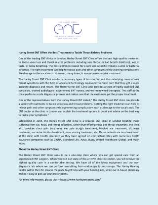 Harley Street ENT Offers the Best Treatment to Tackle Throat Related Problems