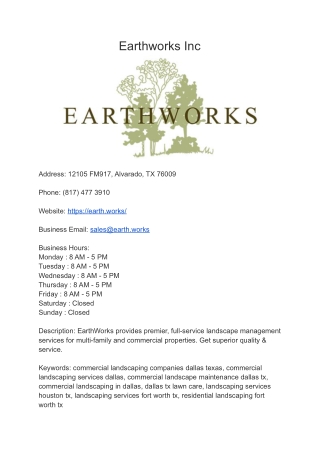 Earthworks Inc Alvarado