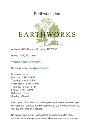 Earthworks Inc Hason Drive