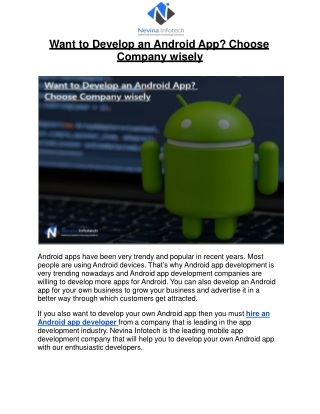 Want to Develop an Android App Choose Company wisely