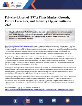Polyvinyl Alcohol (PVA) Films Market Demand and Long-Term Growth Outlook Till 2025