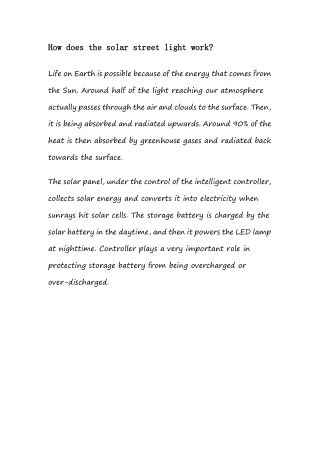 How does the solar street light work