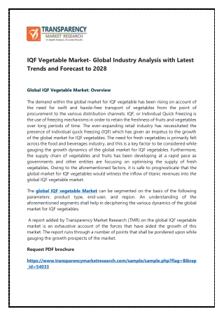 IQF Vegetable Market- Global Industry Analysis with Latest Trends and Forecast