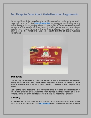 Top Things to Know About Herbal Nutrition Supplements