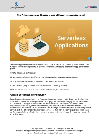 The Advantages and Shortcomings of Serverless Applications!