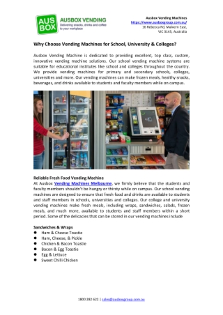Why Choose Vending Machines for School, University & Colleges?